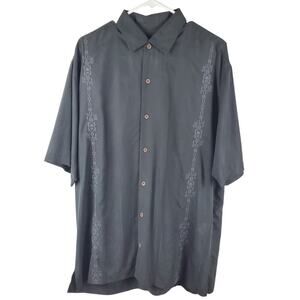 Tommy Bahama Men’s Black Silk Embroidered Shirt Size Large Collared Staple